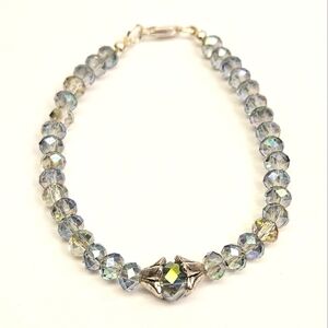Gray Rainbow Luster Faceted Glass Beaded Bracelet